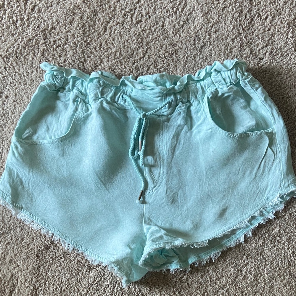 Young Fabulous & Broke Aqua Drawstring Waist Shorts